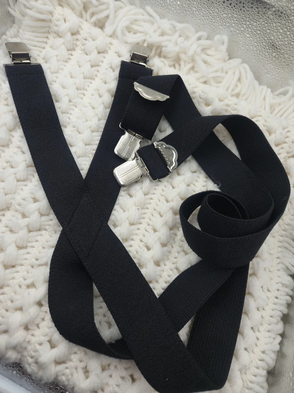 Black Elastic Suspenders with Silver Clips